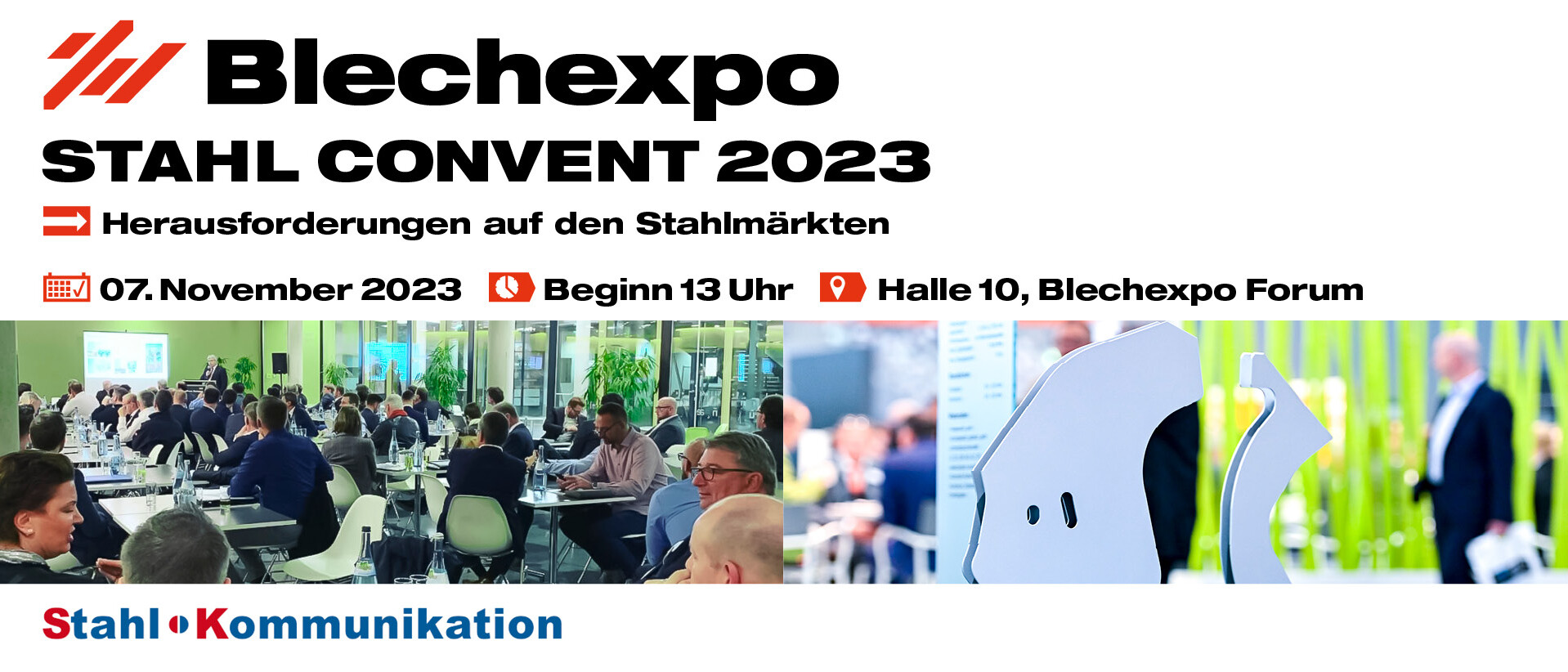 Blechexpo Internationale Fachmesse für Blechbearbeitung Blechexpo Stahlkonvent 2023 1920x822 website 01 de uai